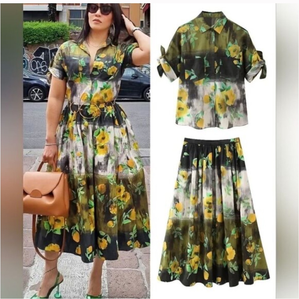 ZW COLLECTION FLORAL PRINT SHIRT AND SKIRT MULTICOLORED. SIZE M